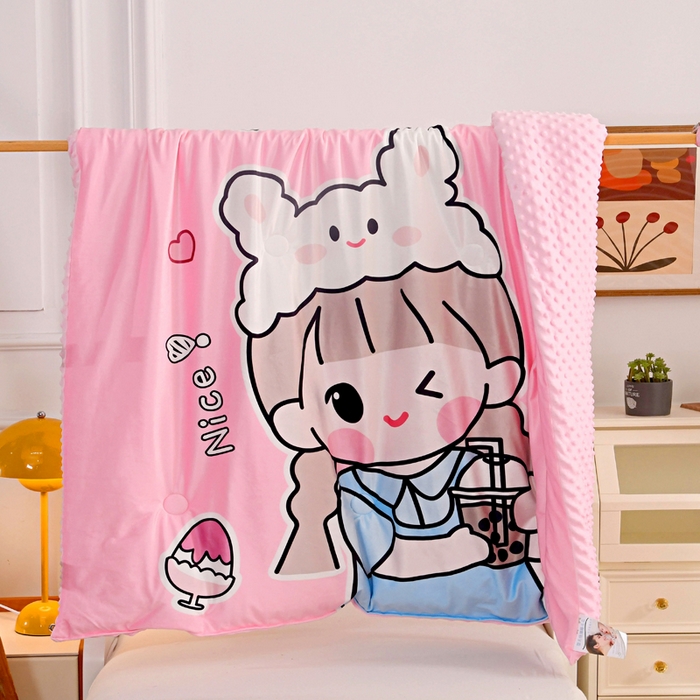 91家纺网 家纺一手货源 找家纺 萌宝家纺 2025新款可拆洗A类儿童豆豆绒大豆冬被儿童婴儿绒春秋被安抚被被子被芯 调皮女孩