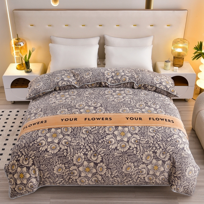 91家纺网 家纺一手货源 找家纺 芯诗曼2025新款8.5斤直播热款高克重牛奶绒法莱绒水晶金貂法莱绒四件套 繁花嫩叶