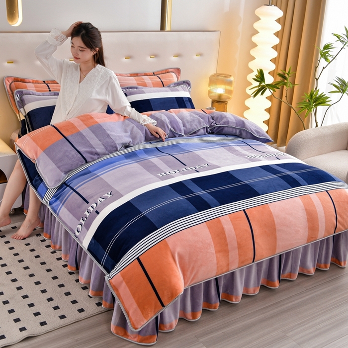 91家纺网 家纺一手货源 找家纺 芯诗曼2025新款8.5斤直播热款高克重牛奶绒法莱绒水晶金貂法莱绒四件套 格调生活