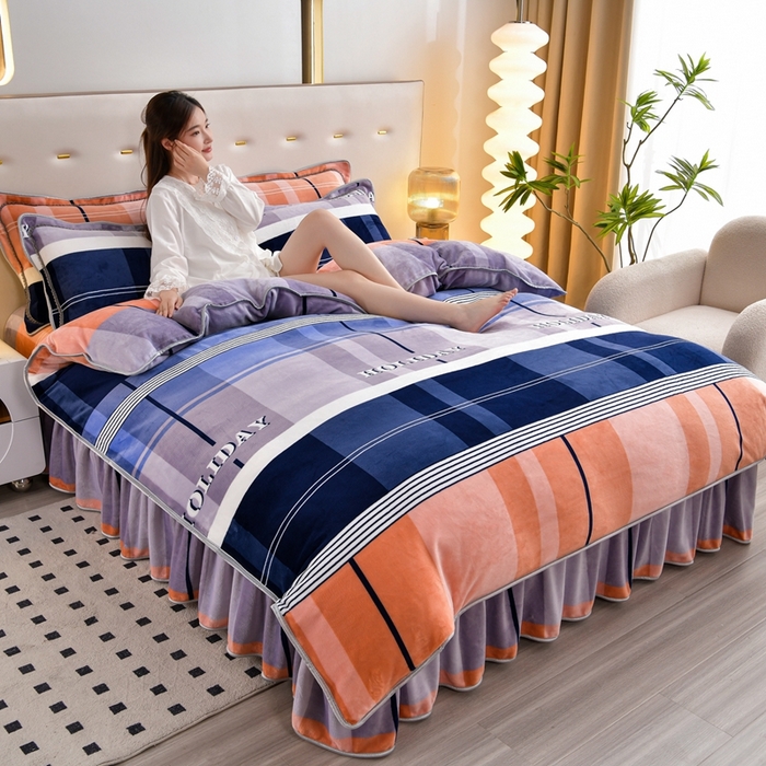 91家纺网 家纺一手货源 找家纺 芯诗曼2025新款8.5斤直播热款高克重牛奶绒法莱绒水晶金貂法莱绒四件套 格调生活