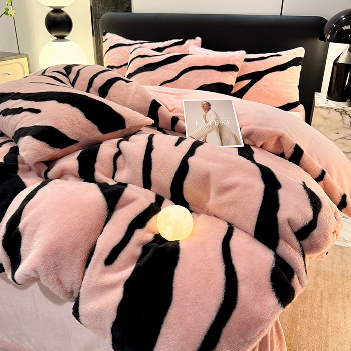 唐人居 2025新款兔毛绒牛奶绒四件套--斑马 斑马-藕粉