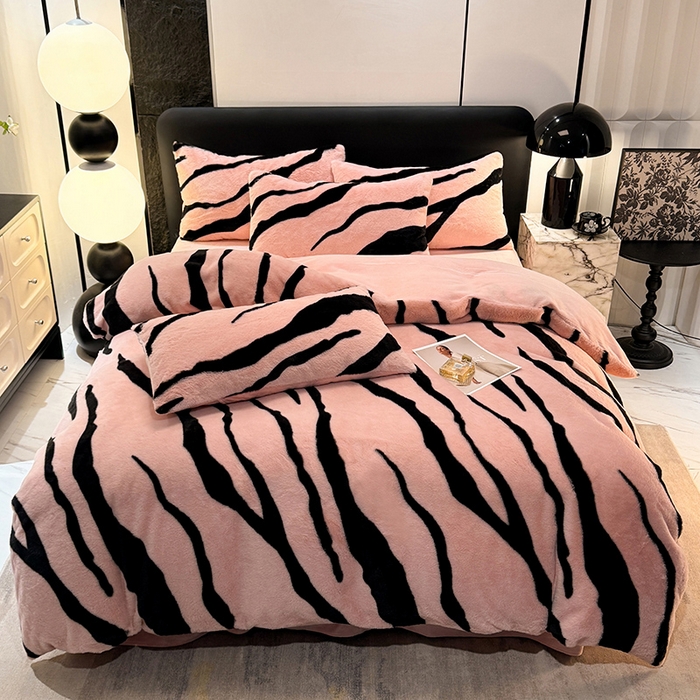 91家纺网 家纺一手货源 找家纺 唐人居 2025新款兔毛绒牛奶绒四件套--斑马 斑马-藕粉