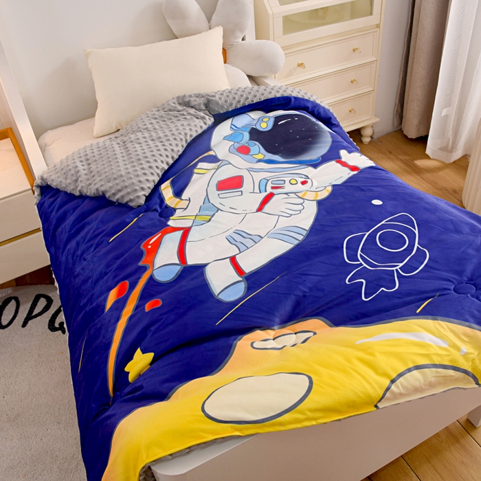 91家纺网 家纺一手货源 找家纺 萌宝家纺 2025新款可拆洗A类儿童豆豆绒大豆冬被儿童婴儿绒春秋被安抚被被子被芯 飞上太空