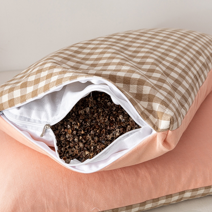 91家纺网 家纺一手货源 找家纺 小米枕芯 2025新款水洗棉荞麦枕头枕芯 咖啡格