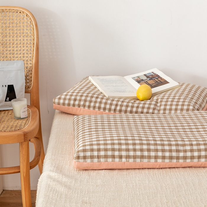 91家纺网 家纺一手货源 找家纺 小米枕芯 2025新款水洗棉荞麦枕头枕芯 咖啡格