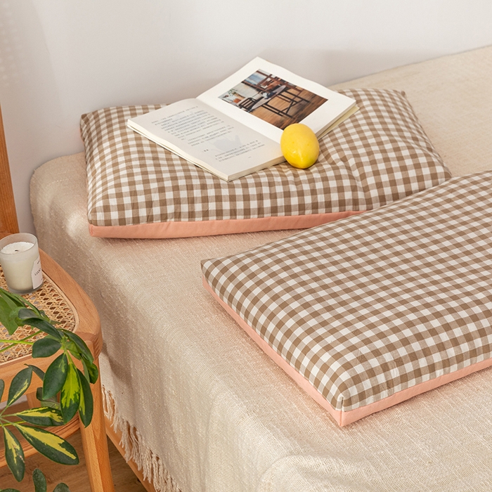 91家纺网 家纺一手货源 找家纺 小米枕芯 2025新款水洗棉荞麦枕头枕芯 咖啡格