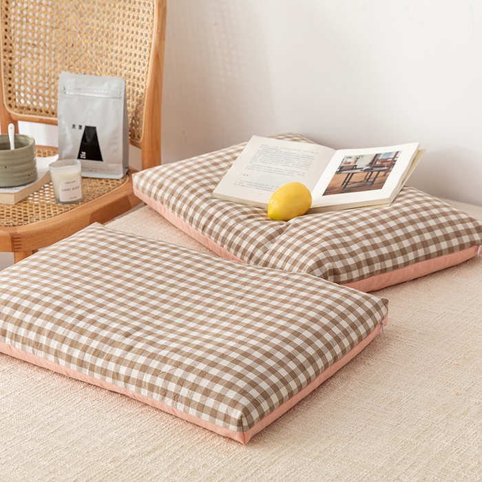 91家纺网 家纺一手货源 找家纺 小米枕芯 2025新款水洗棉荞麦枕头枕芯 咖啡格