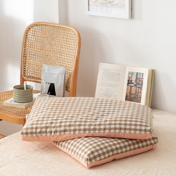 91家纺网 家纺一手货源 找家纺 小米枕芯 2025新款水洗棉荞麦枕头枕芯 咖啡格