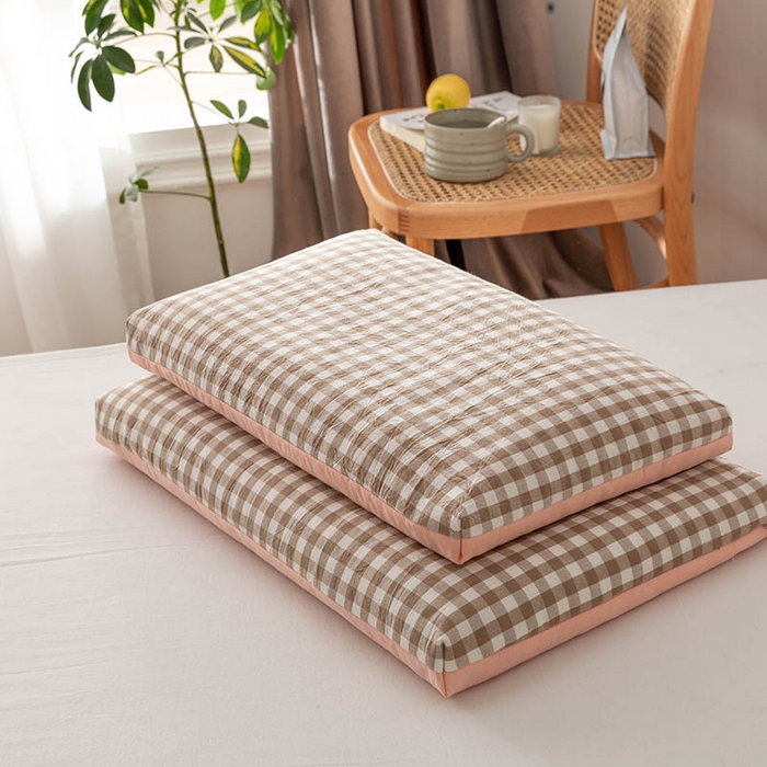 91家纺网 家纺一手货源 找家纺 小米枕芯 2025新款水洗棉荞麦枕头枕芯 咖啡格