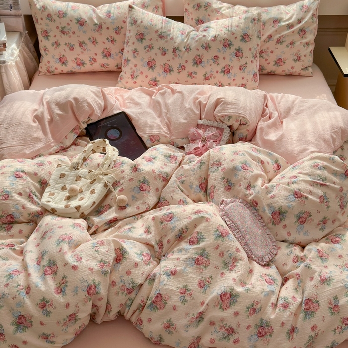 91家纺网 家纺一手货源 找家纺 丽美人家纺 2025新款【全尺寸不断货】高克重木棉提花双层纱四件套 QB安娜