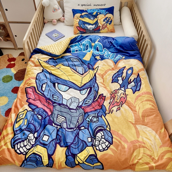 萌宝家纺 2025新款可拆洗A类儿童豆豆绒大豆冬被儿童婴儿绒春秋被安抚被被子被芯 机甲战士