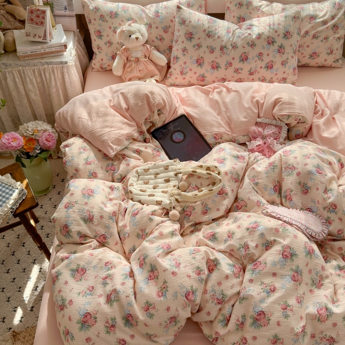 91家纺网 家纺一手货源 找家纺 丽美人家纺 2025新款【全尺寸不断货】高克重木棉提花双层纱四件套 QB安娜