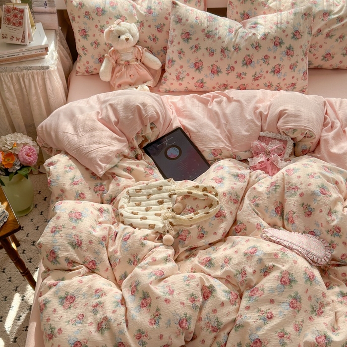 91家纺网 家纺一手货源 找家纺 丽美人家纺 2025新款【全尺寸不断货】高克重木棉提花双层纱四件套 QB安娜