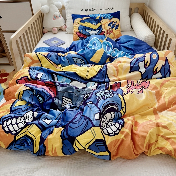 91家纺网 家纺一手货源 找家纺 萌宝家纺 2025新款可拆洗A类儿童豆豆绒大豆冬被儿童婴儿绒春秋被安抚被被子被芯 机甲战士