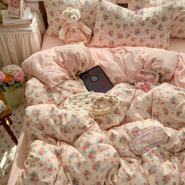 91家纺网 家纺一手货源 找家纺 丽美人家纺 2025新款【全尺寸不断货】高克重木棉提花双层纱四件套 QB安娜