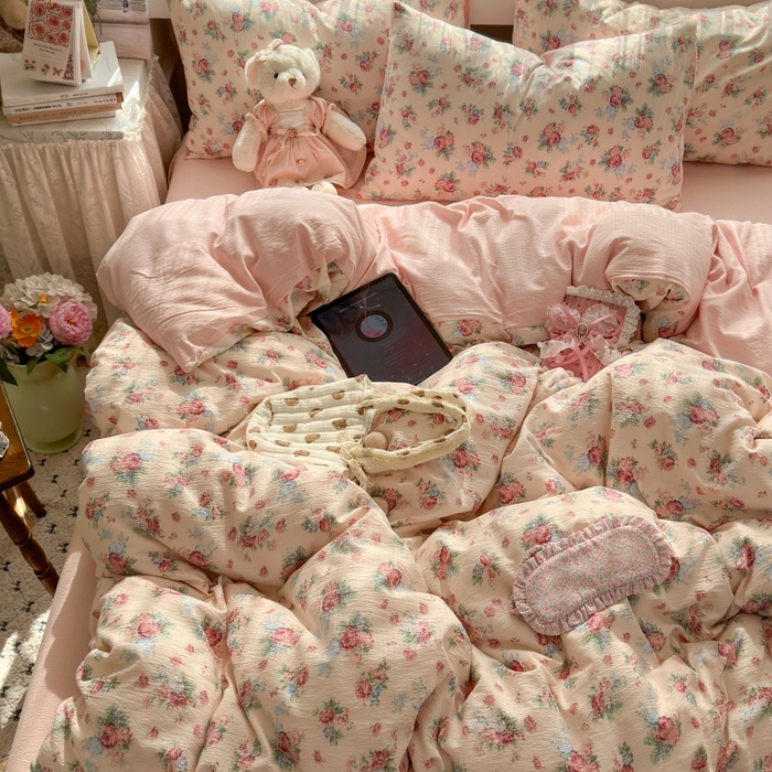 91家纺网 家纺一手货源 找家纺 丽美人家纺 2025新款【全尺寸不断货】高克重木棉提花双层纱四件套 QB安娜