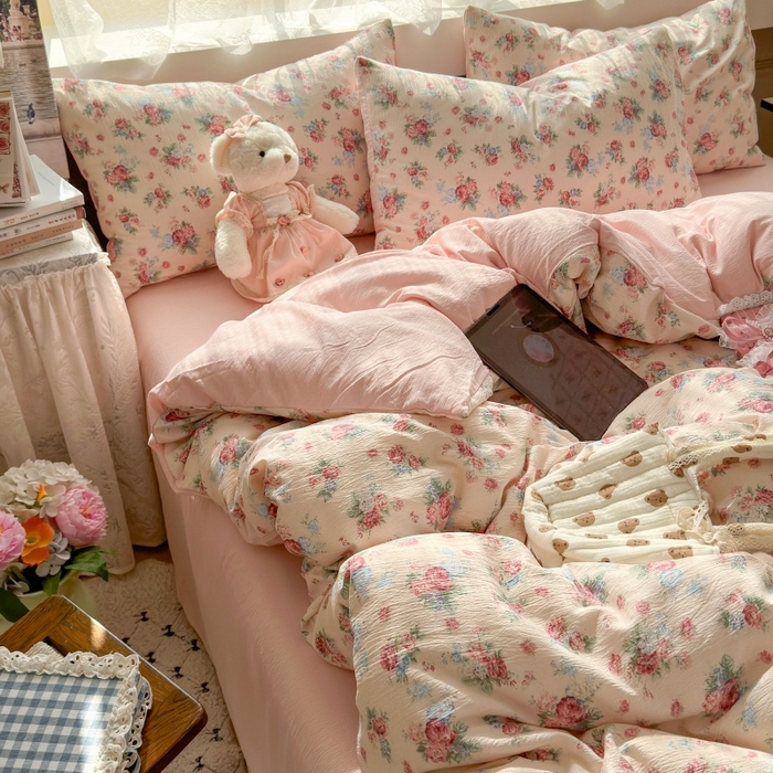 91家纺网 家纺一手货源 找家纺 丽美人家纺 2025新款【全尺寸不断货】高克重木棉提花双层纱四件套 QB安娜