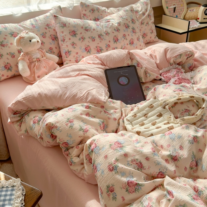 91家纺网 家纺一手货源 找家纺 丽美人家纺 2025新款【全尺寸不断货】高克重木棉提花双层纱四件套 QB安娜