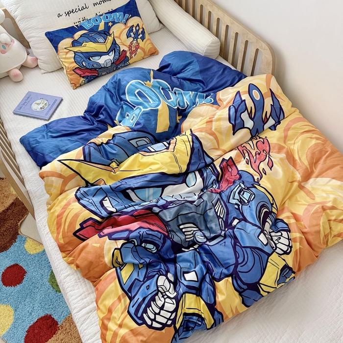 91家纺网 家纺一手货源 找家纺 萌宝家纺 2025新款可拆洗A类儿童豆豆绒大豆冬被儿童婴儿绒春秋被安抚被被子被芯 机甲战士