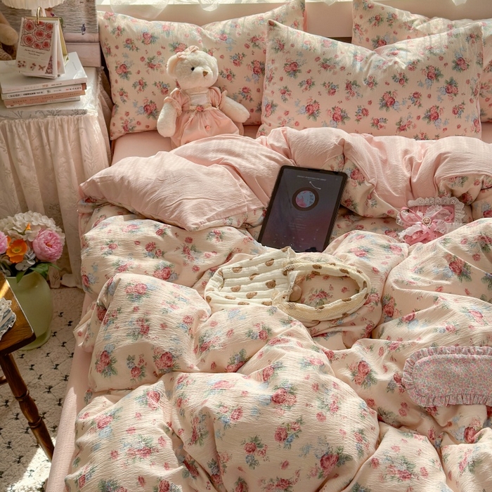 91家纺网 家纺一手货源 找家纺 丽美人家纺 2025新款【全尺寸不断货】高克重木棉提花双层纱四件套 QB安娜