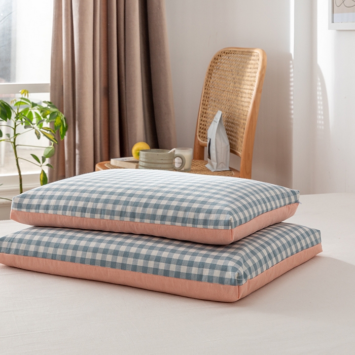 91家纺网 家纺一手货源 找家纺 小米枕芯 2025新款水洗棉荞麦枕头枕芯 蓝格