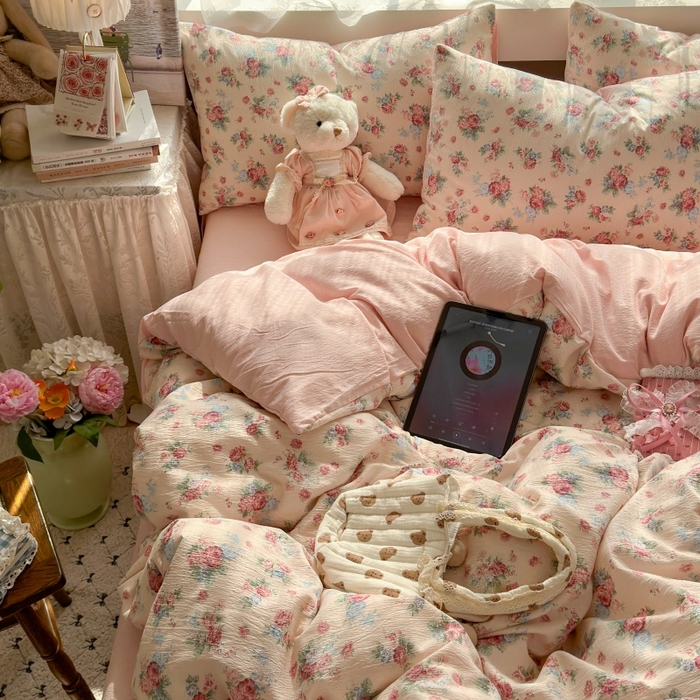 91家纺网 家纺一手货源 找家纺 丽美人家纺 2025新款【全尺寸不断货】高克重木棉提花双层纱四件套 QB安娜