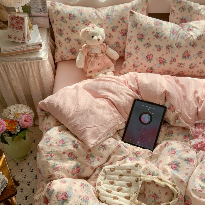 91家纺网 家纺一手货源 找家纺 丽美人家纺 2025新款【全尺寸不断货】高克重木棉提花双层纱四件套 QB安娜