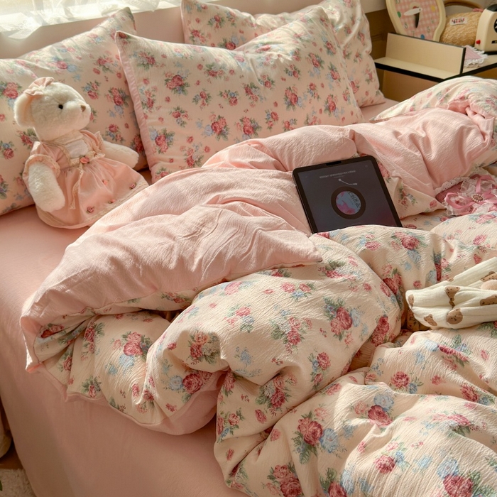 91家纺网 家纺一手货源 找家纺 丽美人家纺 2025新款【全尺寸不断货】高克重木棉提花双层纱四件套 QB安娜