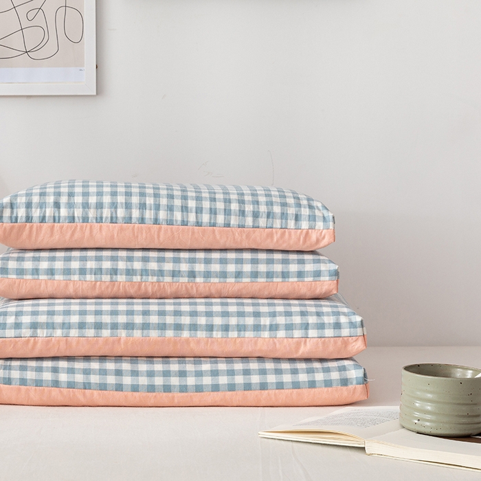 91家纺网 家纺一手货源 找家纺 小米枕芯 2025新款水洗棉荞麦枕头枕芯 蓝格