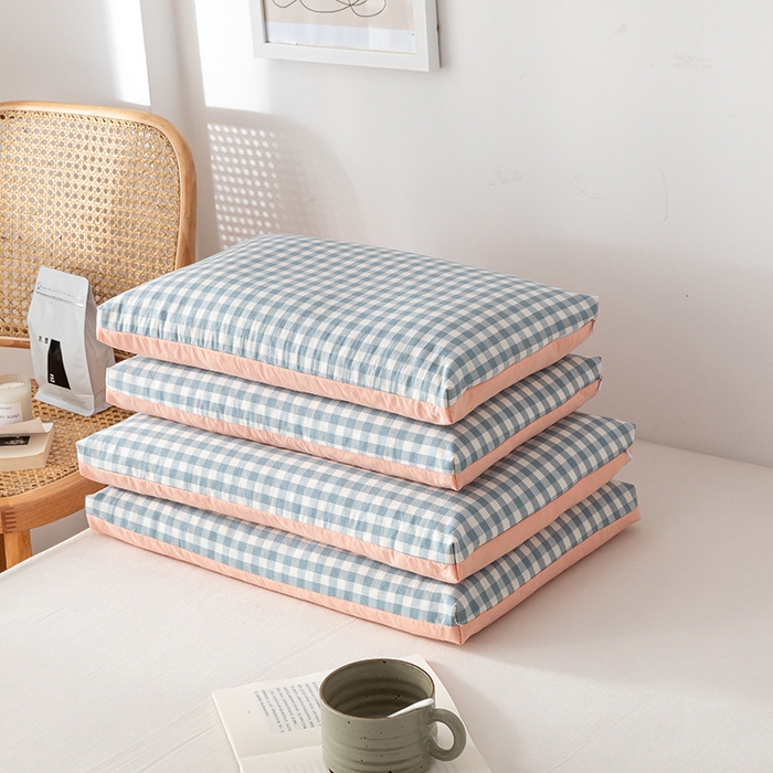 91家纺网 家纺一手货源 找家纺 小米枕芯 2025新款水洗棉荞麦枕头枕芯 蓝格