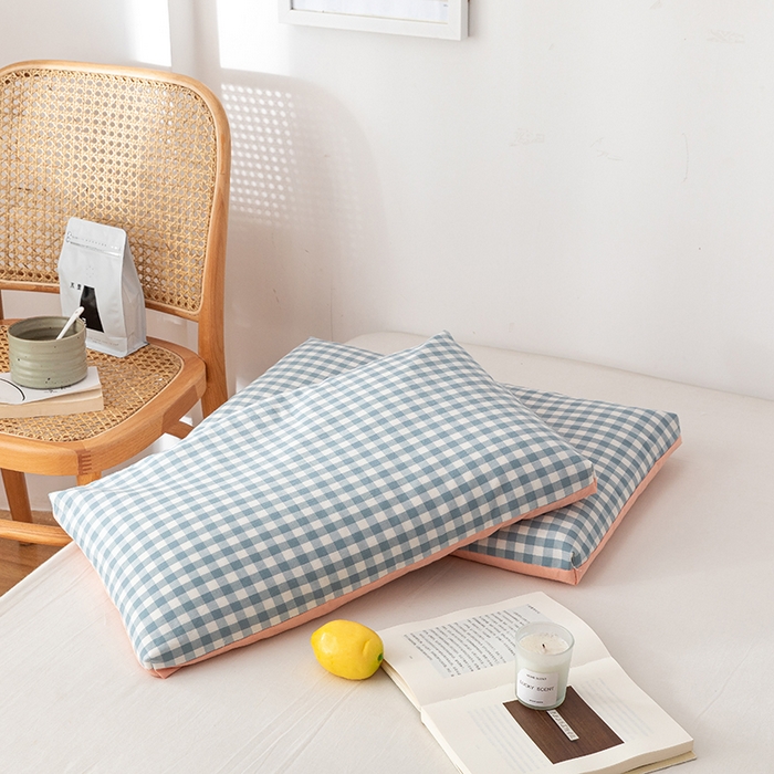 91家纺网 家纺一手货源 找家纺 小米枕芯 2025新款水洗棉荞麦枕头枕芯 蓝格