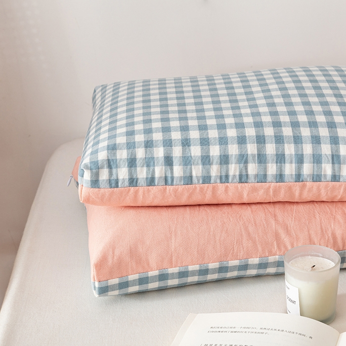 91家纺网 家纺一手货源 找家纺 小米枕芯 2025新款水洗棉荞麦枕头枕芯 蓝格