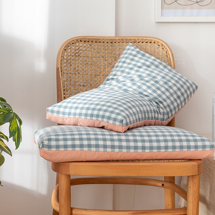 91家纺网 家纺一手货源 找家纺 小米枕芯 2025新款水洗棉荞麦枕头枕芯 蓝格