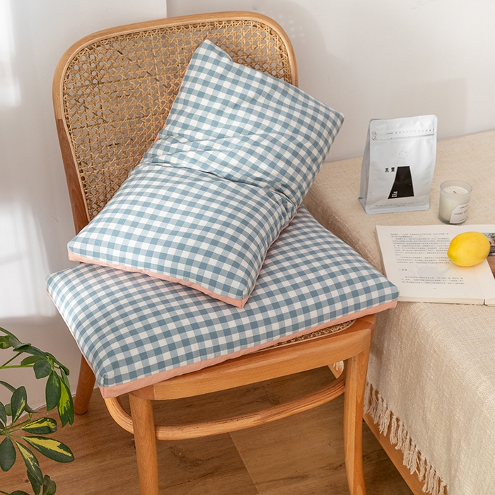 91家纺网 家纺一手货源 找家纺 小米枕芯 2025新款水洗棉荞麦枕头枕芯 蓝格