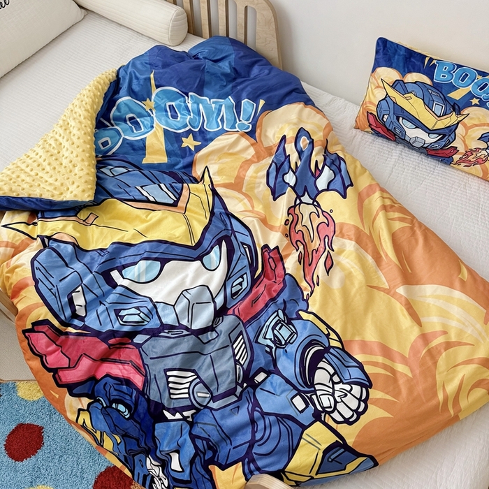 91家纺网 家纺一手货源 找家纺 萌宝家纺 2025新款可拆洗A类儿童豆豆绒大豆冬被儿童婴儿绒春秋被安抚被被子被芯 机甲战士