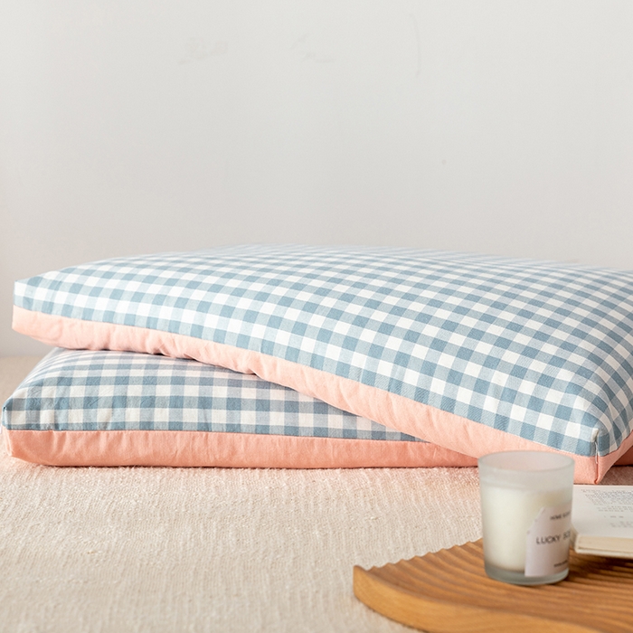 91家纺网 家纺一手货源 找家纺 小米枕芯 2025新款水洗棉荞麦枕头枕芯 蓝格