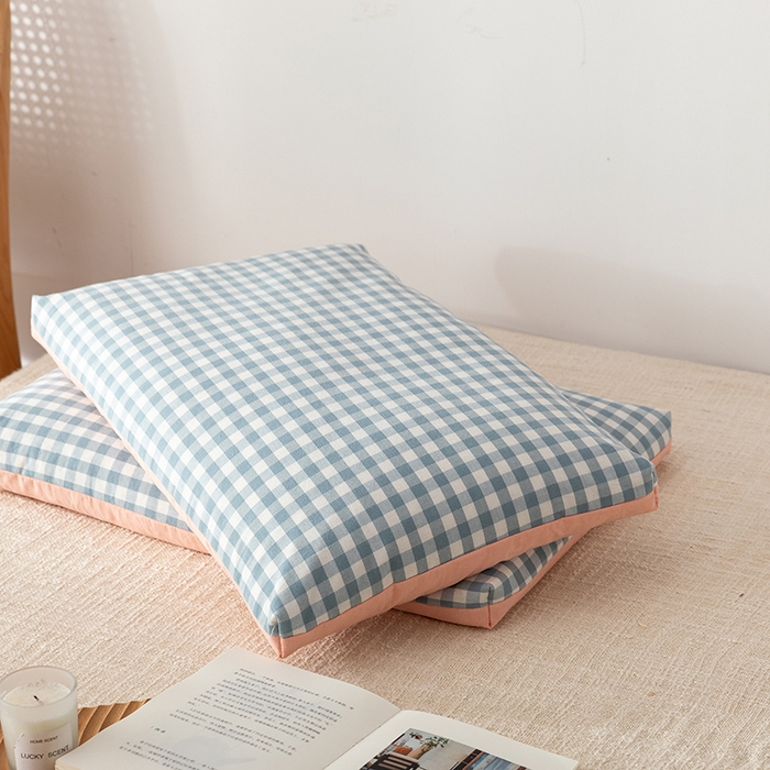 91家纺网 家纺一手货源 找家纺 小米枕芯 2025新款水洗棉荞麦枕头枕芯 蓝格