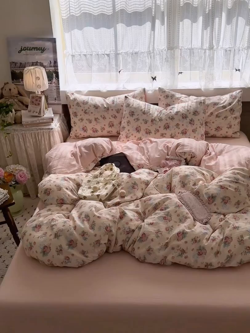 91家纺网 家纺一手货源 找家纺 丽美人家纺 2025新款【全尺寸不断货】高克重木棉提花双层纱四件套 QB安娜