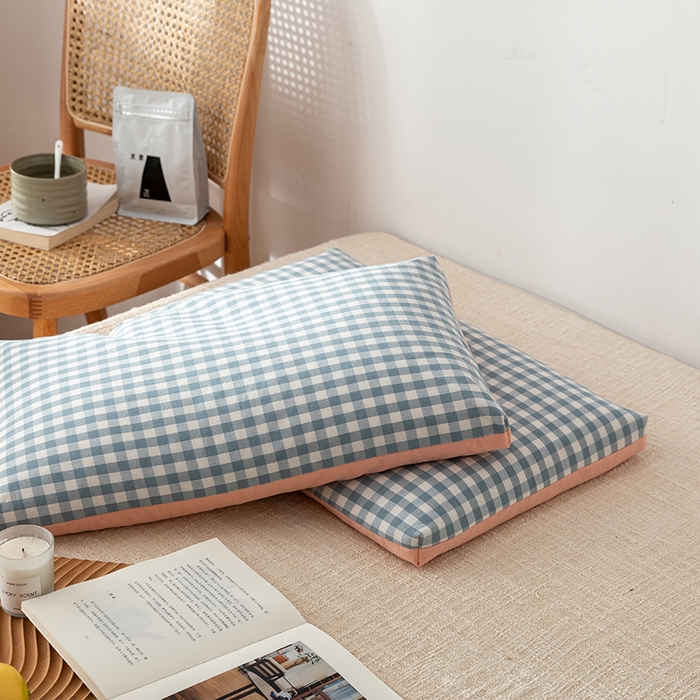 91家纺网 家纺一手货源 找家纺 小米枕芯 2025新款水洗棉荞麦枕头枕芯 蓝格