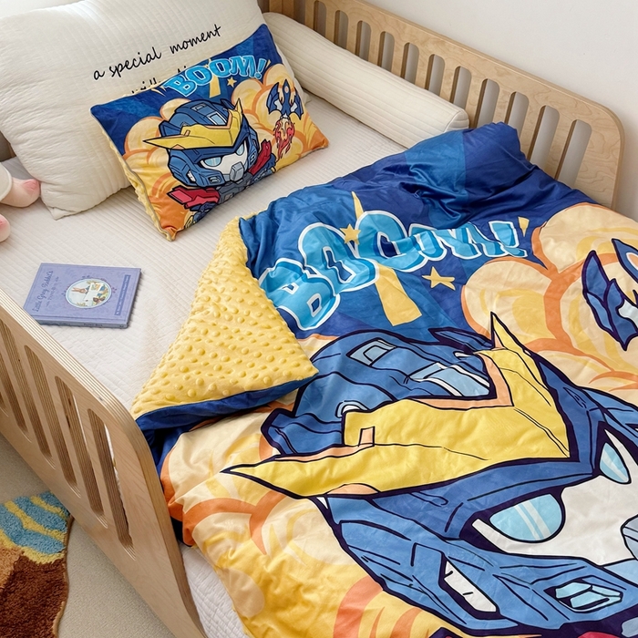 91家纺网 家纺一手货源 找家纺 萌宝家纺 2025新款可拆洗A类儿童豆豆绒大豆冬被儿童婴儿绒春秋被安抚被被子被芯 机甲战士