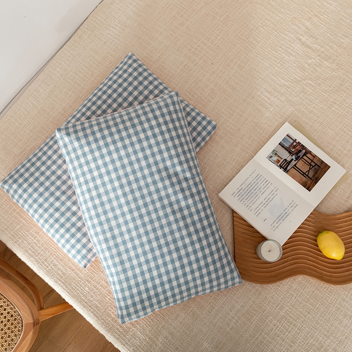 91家纺网 家纺一手货源 找家纺 小米枕芯 2025新款水洗棉荞麦枕头枕芯 蓝格