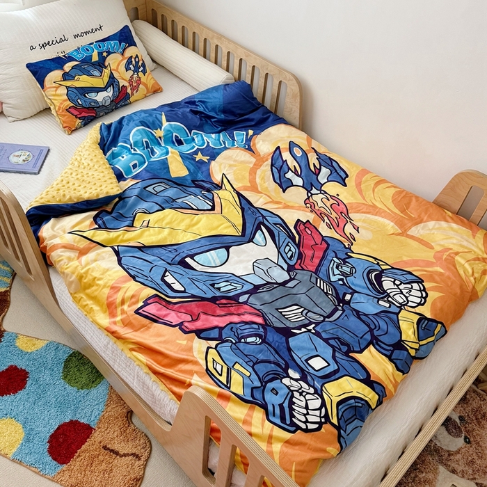 91家纺网 家纺一手货源 找家纺 萌宝家纺 2025新款可拆洗A类儿童豆豆绒大豆冬被儿童婴儿绒春秋被安抚被被子被芯 机甲战士