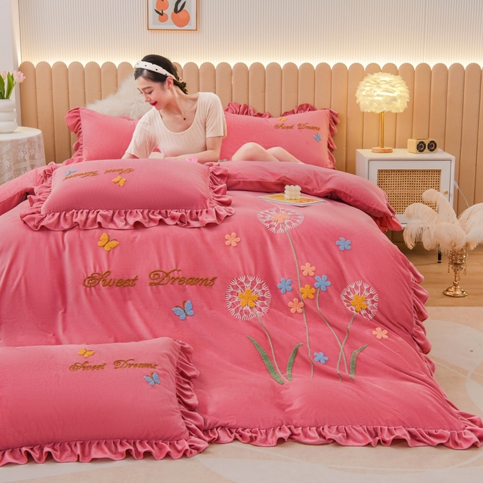 （总）唐人居 2025新款宝宝绒毛巾绣花边四件套-蒲公英之恋