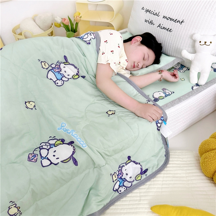 91家纺网 家纺一手货源 找家纺 萌宝家纺 2025新款三丽鸥凉感丝夏被凉席三件套幼儿园小学生宿舍系列 帕恰狗