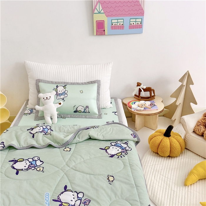 91家纺网 家纺一手货源 找家纺 萌宝家纺 2025新款三丽鸥凉感丝夏被凉席三件套幼儿园小学生宿舍系列 帕恰狗