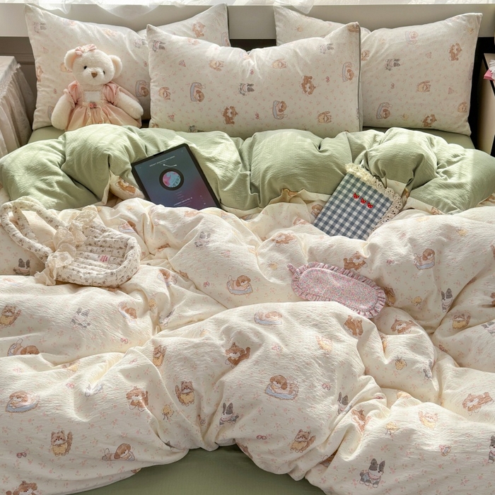 91家纺网 家纺一手货源 找家纺 丽美人家纺 2025新款【全尺寸不断货】高克重木棉提花双层纱四件套 QB贝拉