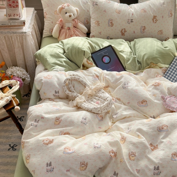 91家纺网 家纺一手货源 找家纺 丽美人家纺 2025新款【全尺寸不断货】高克重木棉提花双层纱四件套 QB贝拉