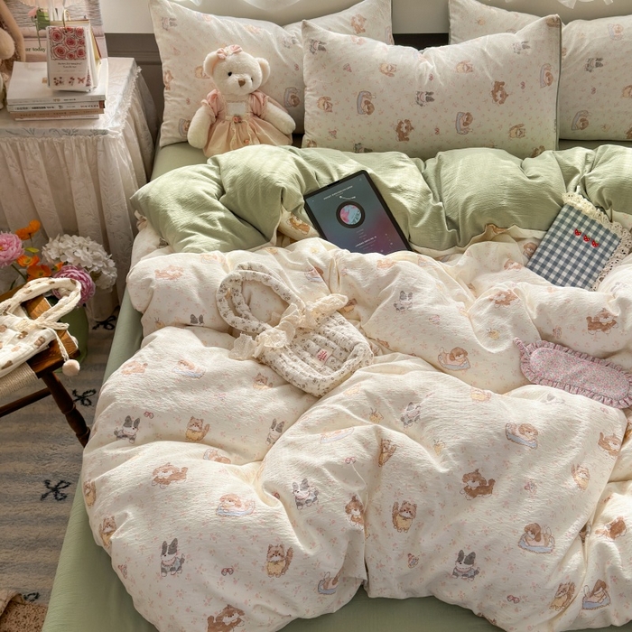 91家纺网 家纺一手货源 找家纺 丽美人家纺 2025新款【全尺寸不断货】高克重木棉提花双层纱四件套 QB贝拉