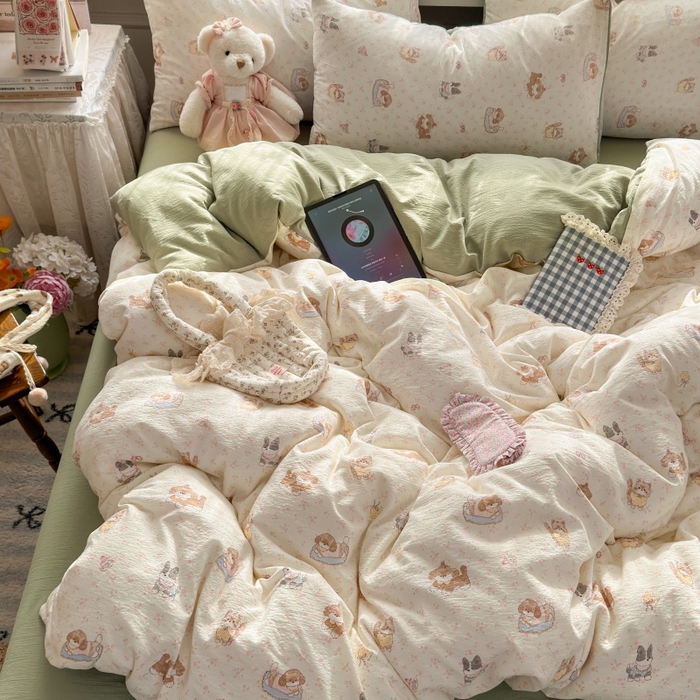 91家纺网 家纺一手货源 找家纺 丽美人家纺 2025新款【全尺寸不断货】高克重木棉提花双层纱四件套 QB贝拉