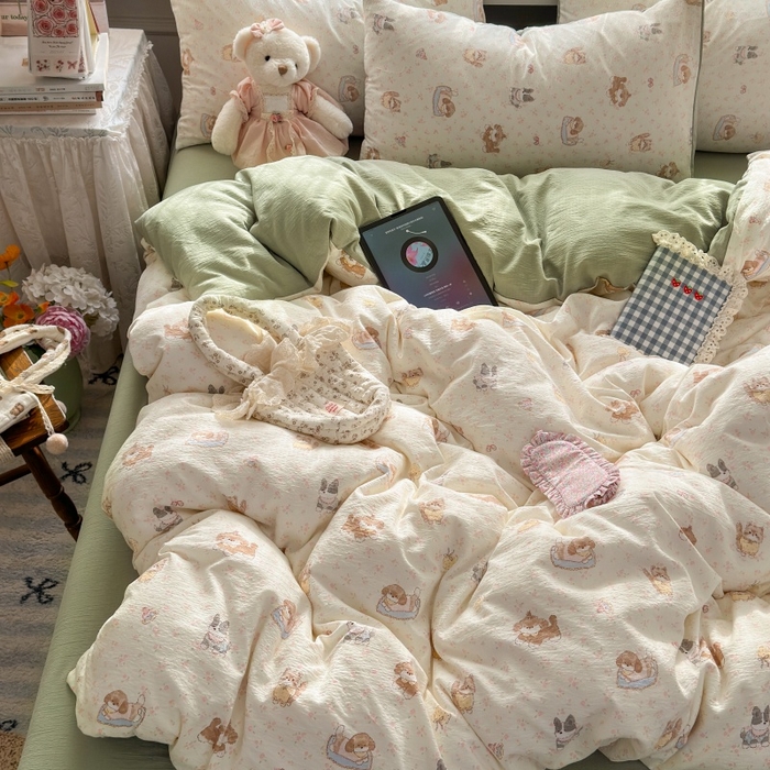 91家纺网 家纺一手货源 找家纺 丽美人家纺 2025新款【全尺寸不断货】高克重木棉提花双层纱四件套 QB贝拉